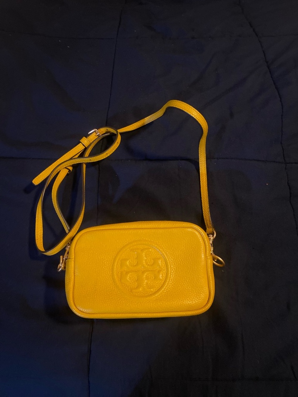 Tory Burch Mustard Yellow Leather Crossbody Camera Bag